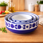 Kunhar Ceramic Mixing Bowl Set 4 Pieces 1500ml 800ml 600ml 400ml Blue Flower Durable Microwave Safe Dishwasher Safe Mixing Serving Storage